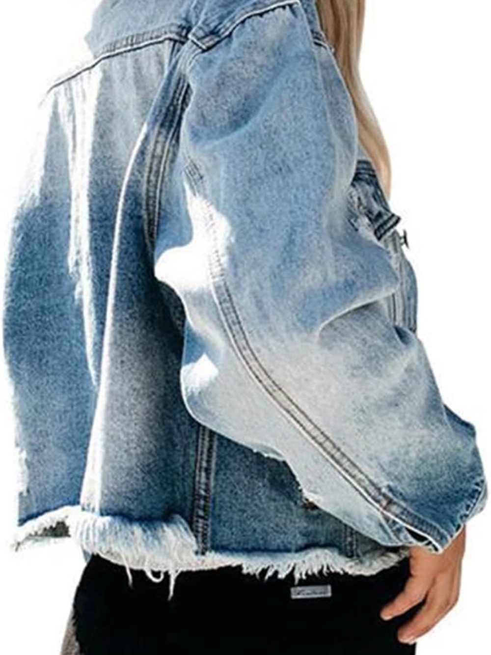 Light Wash Distressed Cropped Denim Jacket - Women - Picture 5 of 5
